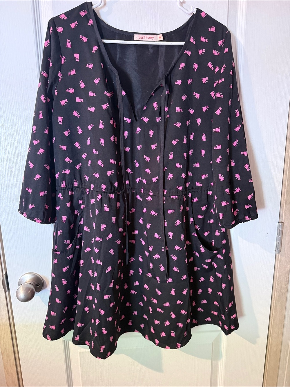 Black Mini Dress with Pink Print